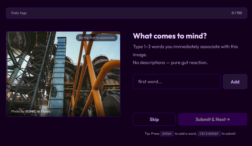 PsyObjects tag interface — tag images with your gut reactions